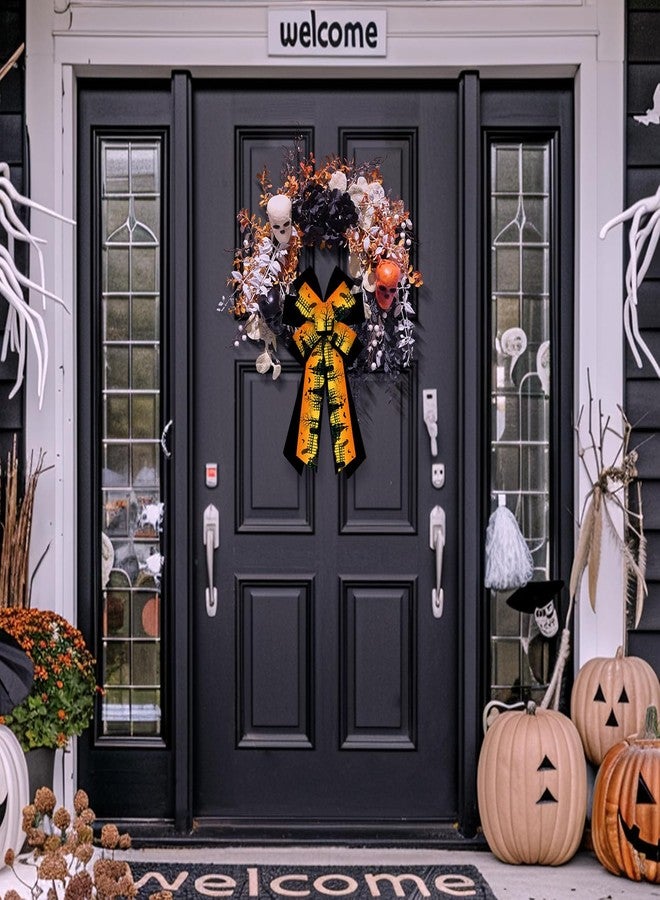 Habbiful Large Halloween Wreath Bow for Front Door - Orange & Black Haunted House Bow for Wreath & Tree Topper - Indoor/Outdoor Ornaments & Decoration Supplies - Image 3